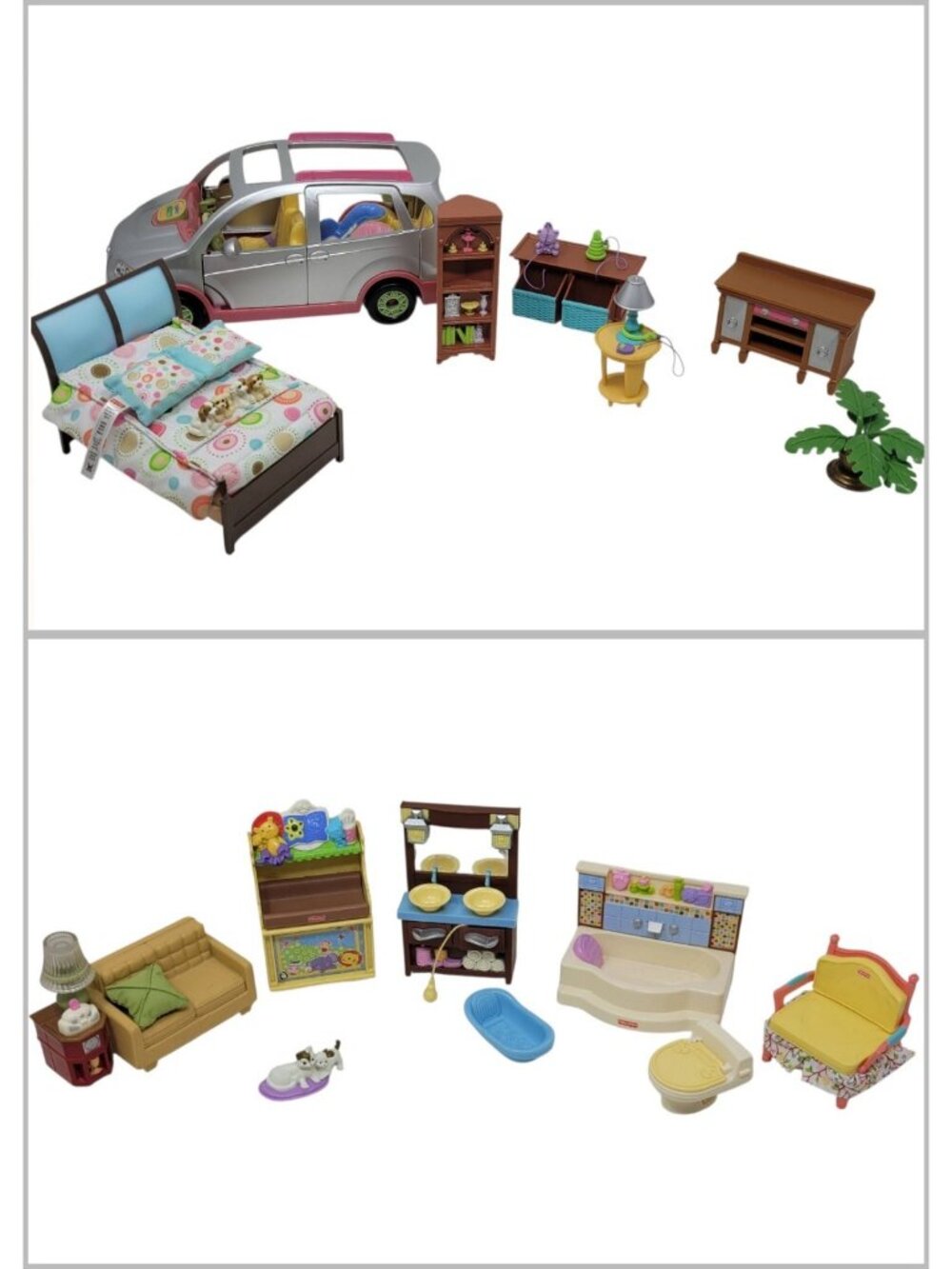 Fisher Price Loving Family Lot Accessories Furniture Car Y2K Bathroom Bed Washer